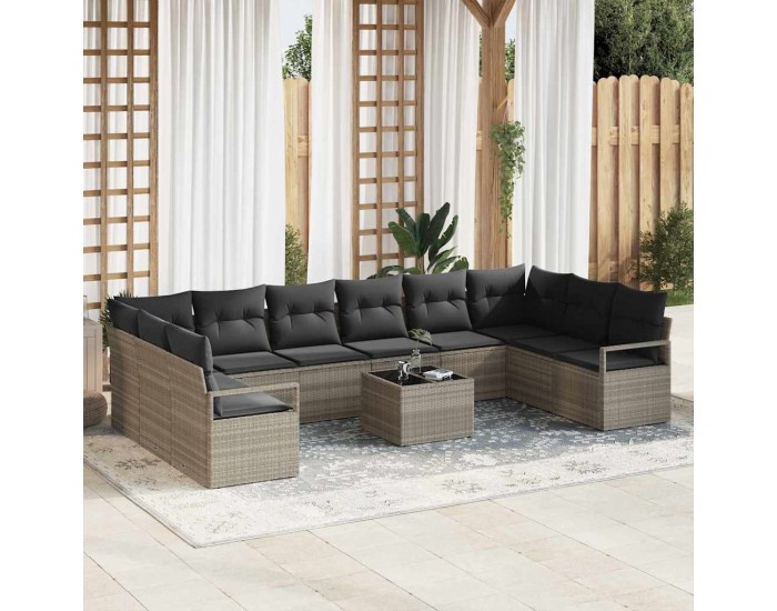 Sonata H 11 Piece Garden Sofa Set with Cushions Grey Poly Rattan