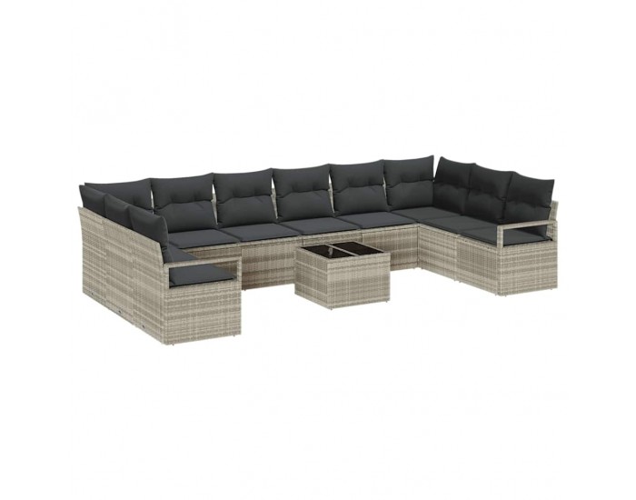 Sonata H 11 Piece Garden Sofa Set with Cushions Grey Poly Rattan