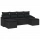 Sonata H Комплект градински диван с cushions Черен полиратан 6 части