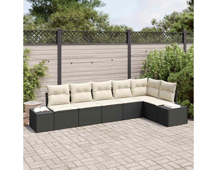 Sonata H 6 Piece Garden Sofa Set with Cushions Black Poly Rattan