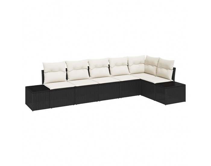 Sonata H 6 Piece Garden Sofa Set with Cushions Black Poly Rattan