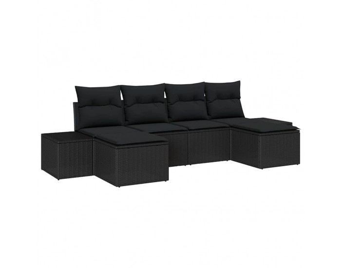 Sonata H Комплект градински дивани от 6 части с възглавници черен полиратан