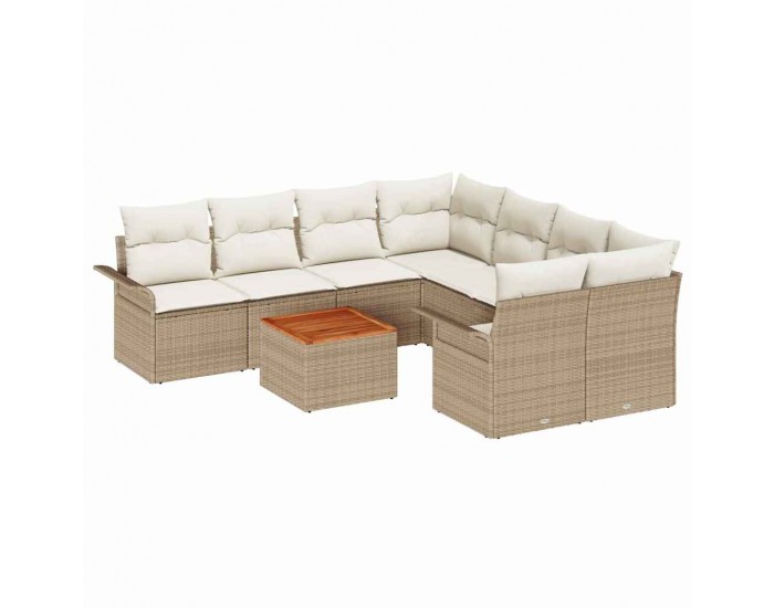 Sonata H Комплект за градински диван с възглавници Бежов Полиратан Акация