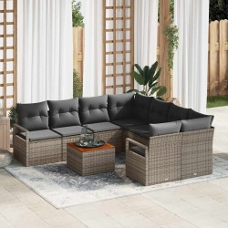 Sonata H 9 частен градински диван комплект с възглавници Сив Полиестерен ратан Акация - Seturi pentru exterior