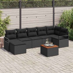 Sonata H 8 части градински диван комплект с възглавници черен поли ратан акация - Seturi pentru exterior