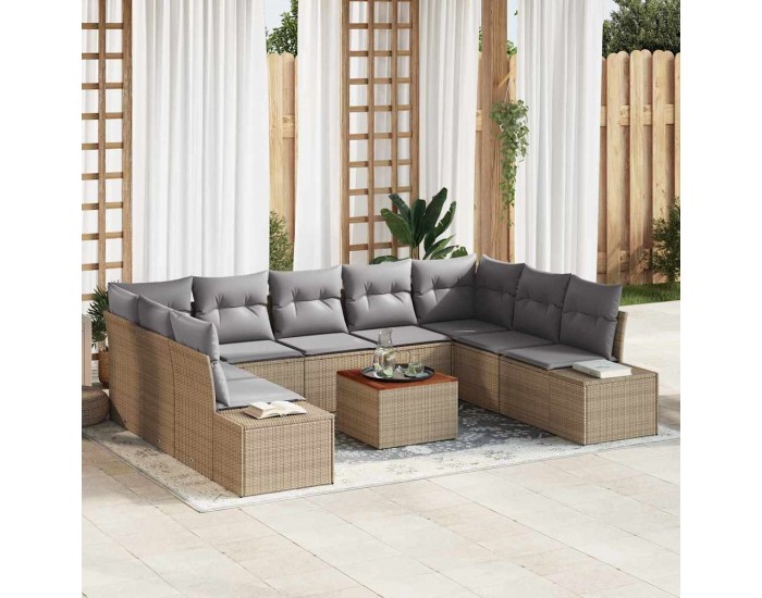 Sonata H Комплект градински дивани с възглавници Бежов Полиратан Акация