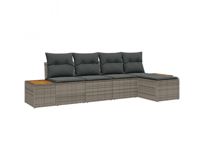 Sonata H Комплект Градински Диван с Възглавници 5 Части Сиво Полиратан Акация