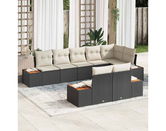 Sonata H 8-частов градински диван комплект с възглавници - черен полирана и акация