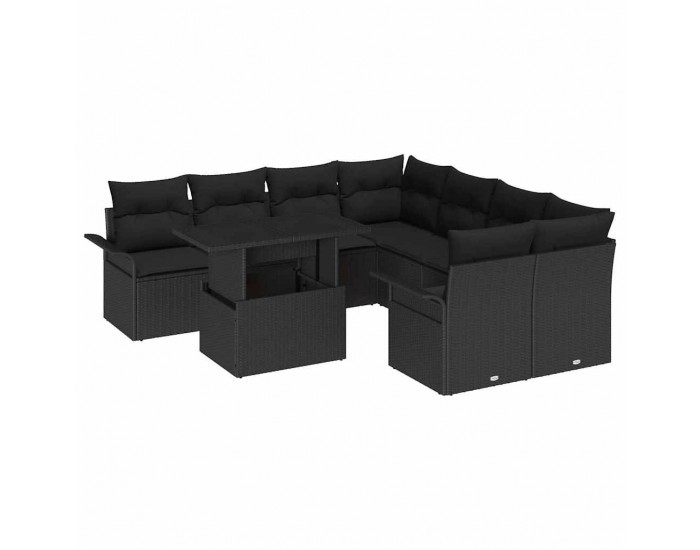 Sonata Set de canapele pentru grădină 9 buc. Negru poliratan