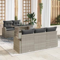 Sonata H Комплект дивани от 6 части с възглавници Светлосив Полиратан - Seturi pentru exterior