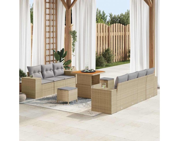 Sonata H Градински Софа Комплект с възглавница 10 pcs Бежов и Светло Сив