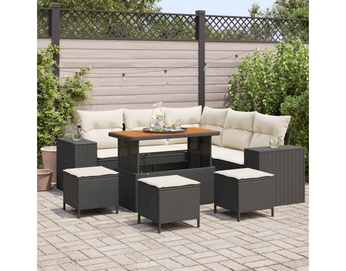 Sonata H Градински Софа Комплект 9 pcs Черен и кремав 110 x 55 x 71 см