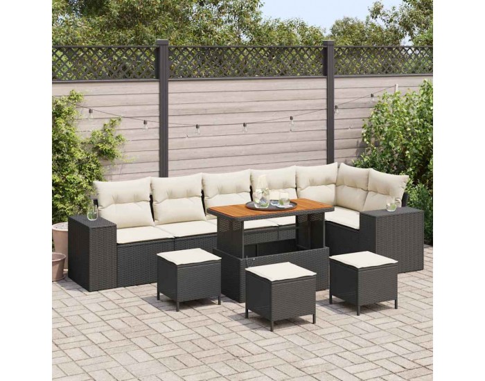 Sonata H Градински Софа Комплект 10 pcs Черен и кремав 110 x 55 x 71 см