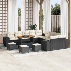 Sonata H Градински Софа Комплект 14 pcs Черен и кремав 110 x 55 x 71 см - Canapele și bănci de grădină