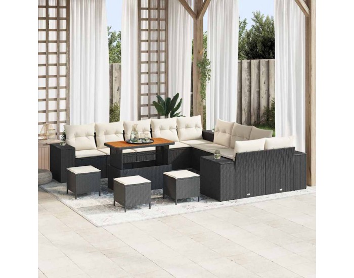 Sonata H Градински Софа Комплект 14 pcs Черен и кремав 110 x 55 x 71 см