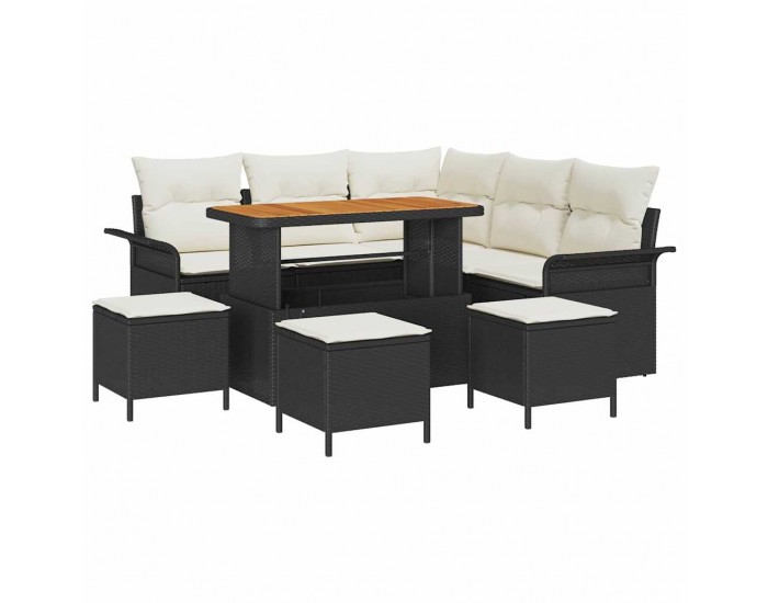 Sonata H Градински Софа Комплект 9 pcs Черен и кремав 110 x 55 x 71 см