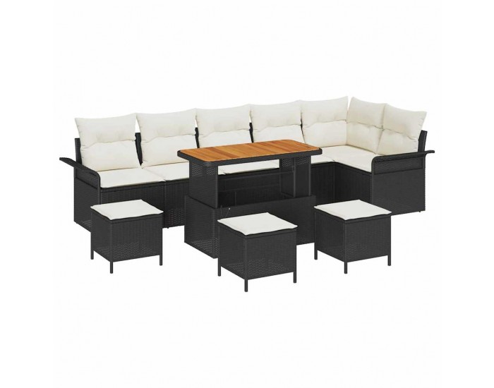 Sonata H Градински Софа Комплект 10 pcs Черен и кремав 110 x 55 x 71 см