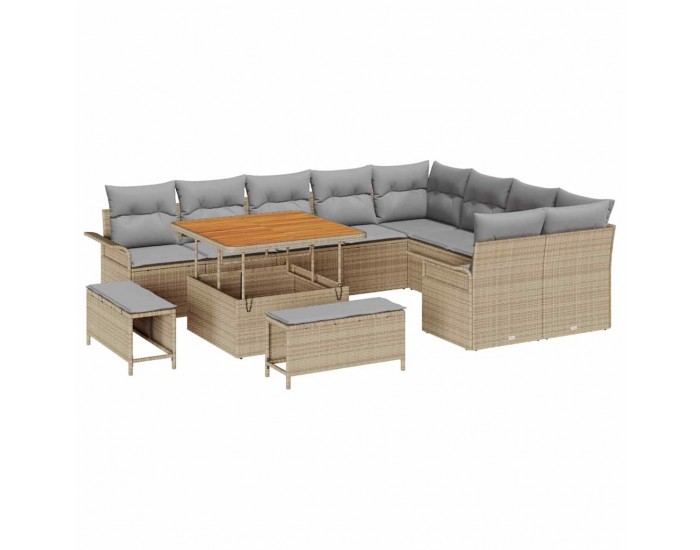Sonata H Градински Софа Комплект с възглавница 12 pcs Бежов и Светло Сив
