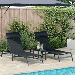Sonata H Шезлонги с маса 2-човек 3 pcs Черен и антрацит 197 x 54 x 86 см - Șezlonguri