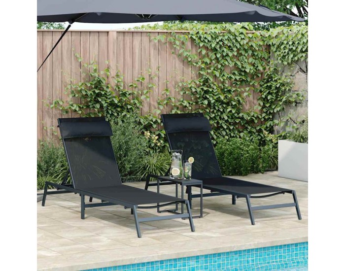 Sonata H Шезлонги с маса 2-човек 3 pcs Черен и антрацит 197 x 54 x 86 см