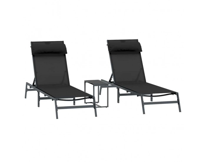 Sonata H Шезлонги с маса 2-човек 3 pcs Черен и антрацит 197 x 54 x 86 см
