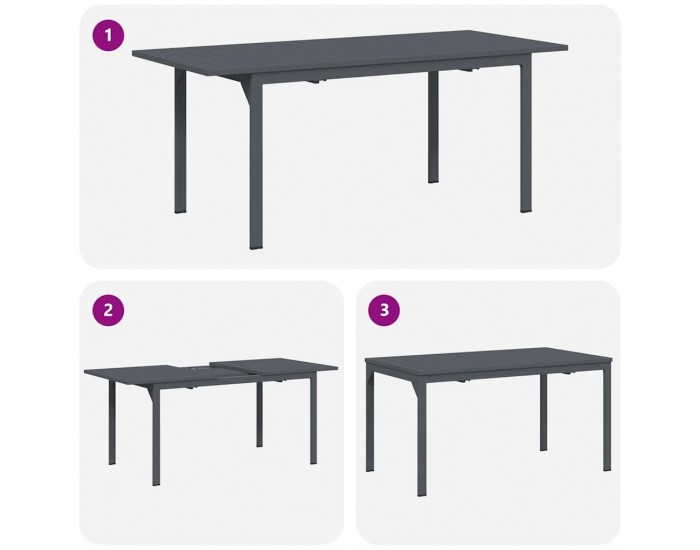 Sonata H Разтеглена маса Антрацит 180 x 80 x 76 см Стомана