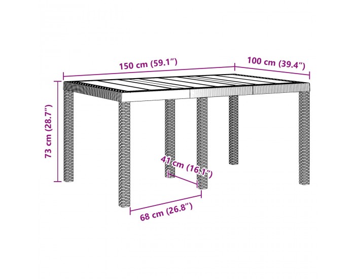 Sonata H Градинска маса Антрацит 150 x 100 x 73 см полиратан