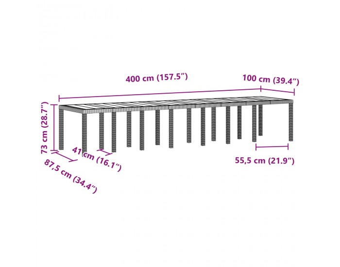 Sonata H Градинска маса Кафяво 400 x 100 x 73 см полиратан