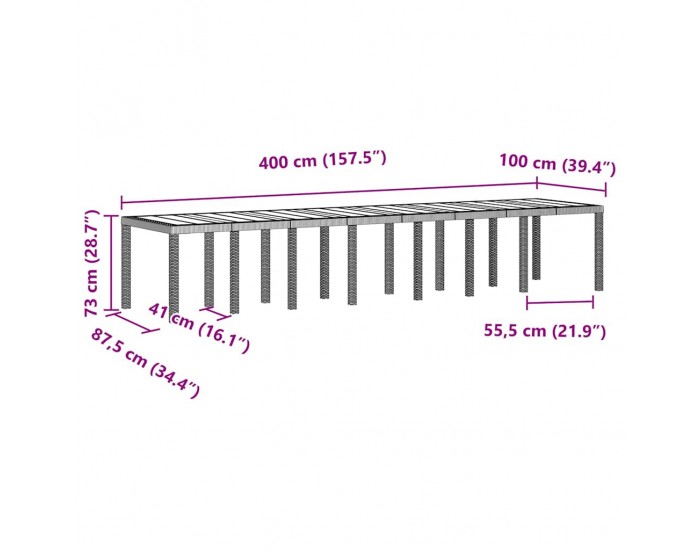 Sonata H Градинска маса Светлосиво 400 x 100 x 73 см полиратан