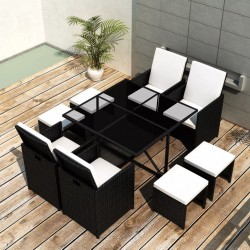 Sonata Градински комплект с възглавници, 9 части, черен полиратан - Seturi pentru exterior