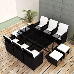 Sonata Градински комплект с възглавници, 11 части, черен полиратан - Seturi pentru exterior