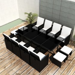 Sonata Градински комплект с възглавници, 13 части, черен полиратан - Seturi pentru exterior