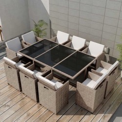 Sonata Градински комплект с възглавници, 11 части, бежов полиратан - Seturi pentru exterior