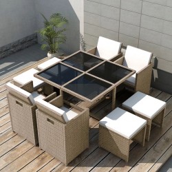 Sonata Градински комплект с възглавници, 9 части, бежов полиратан - Seturi pentru exterior