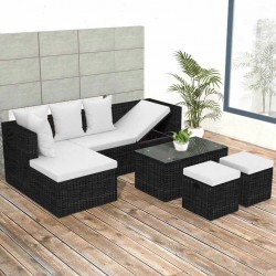 Sonata Градински комплект с възглавници, 4 части, черен полиратан - Seturi pentru exterior