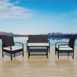 Sonata Градински комплект с възглавници, 4 части, черен полиратан - Seturi pentru exterior
