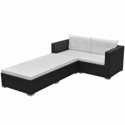 Sonata Градински комплект с възглавници, 3 части, черен полиратан - Seturi pentru exterior