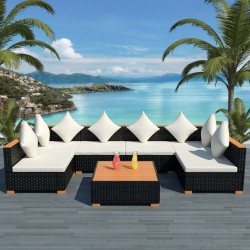 Sonata Градински комплект с възглавници, 7 части, черен полиратан - Seturi pentru exterior