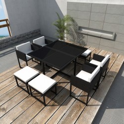 Sonata Градински комплект с възглавници, 9 части, черен полиратан - Seturi pentru exterior