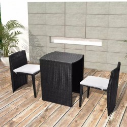 Sonata Бистро комплект, 3 части, с възглавници, черен полиратан - Seturi pentru exterior