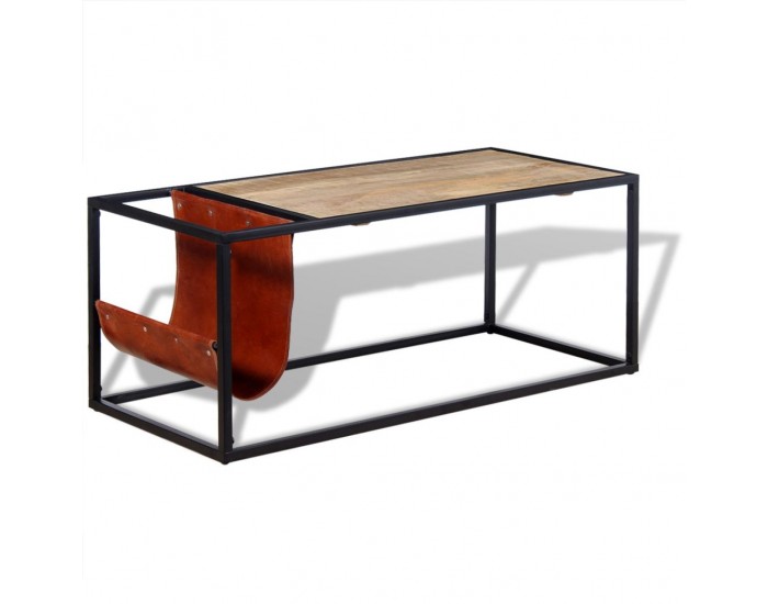 Sonata H Маса за кафе с място за списания от естествена кожа 110x50x45см