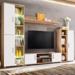 Sonata ТВ секция с LED осветление, дъб сонома и бяло - Comode TV