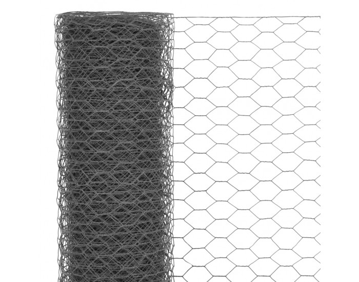 Sonata Хексагонална стоманена мрежа с PVC покритие, 25x0,75 м, сива -