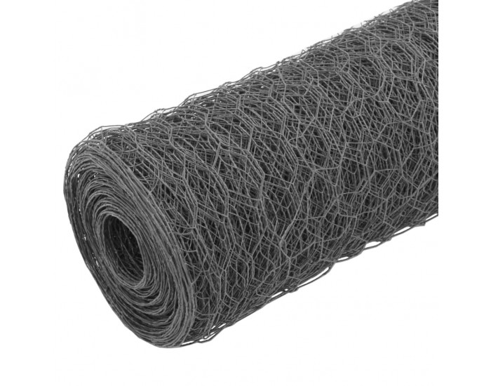 Sonata Хексагонална стоманена мрежа с PVC покритие, 25x1,2 м, сива -