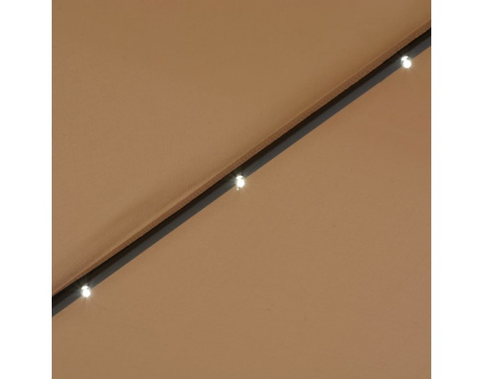 Sonata Градински чадър с LED светлини, стоманен прът, 300 см, таупе -