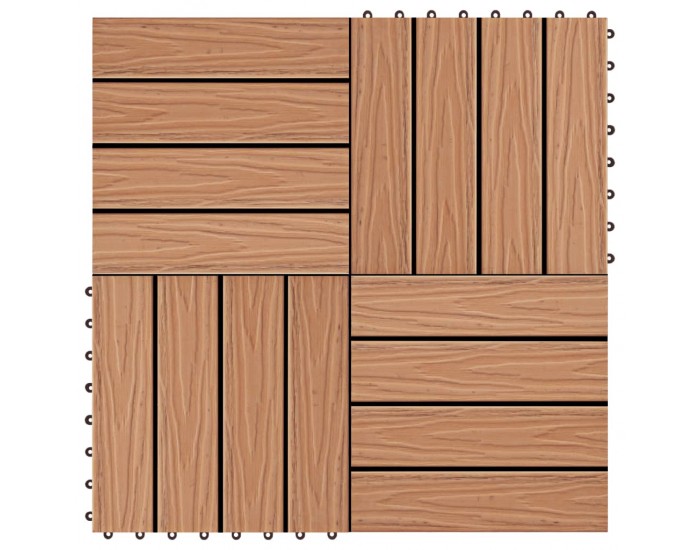Sonata WPC декинг плочки релефни, 11 бр, 30x30 см 1 кв.м. тиков цвят -