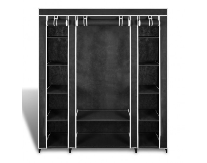 Sonata Текстилен гардероб с отделения и летви, 45 x 150 x176 см, черен -