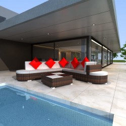 Sonata Градински комплект с възглавници, 8 части, кафяв полиратан - Seturi pentru exterior