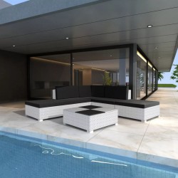 Sonata Градински комплект с възглавници, 6 части, бял полиратан - Seturi pentru exterior