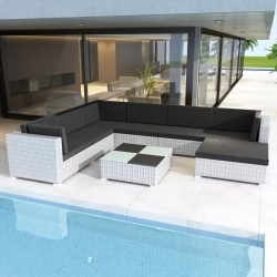 Sonata Градински комплект с възглавници, 8 части, бял полиратан - Seturi pentru exterior